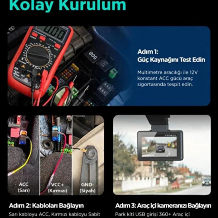 Park Modu Kablosu Type-c Akü Sigorta Bağlantı Kablosu Araç İçi Kamera Tüm Kameralara Uyumlu